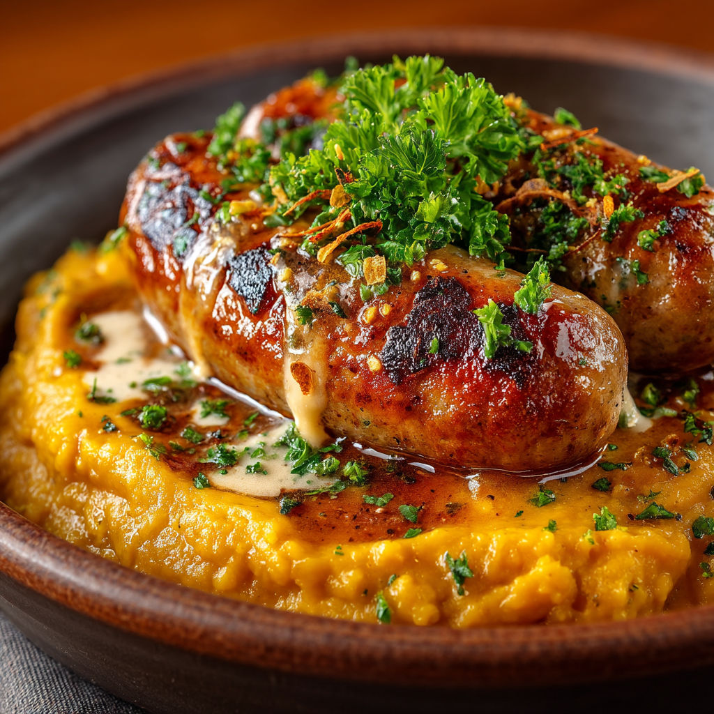 Sausages grillés sur une sauce au yaourt.