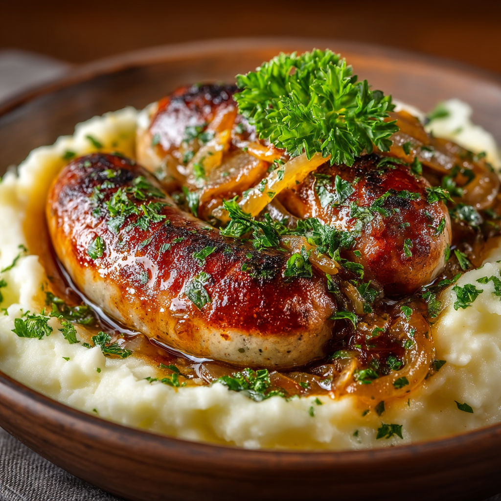 Sausages sur des pommes de terre.