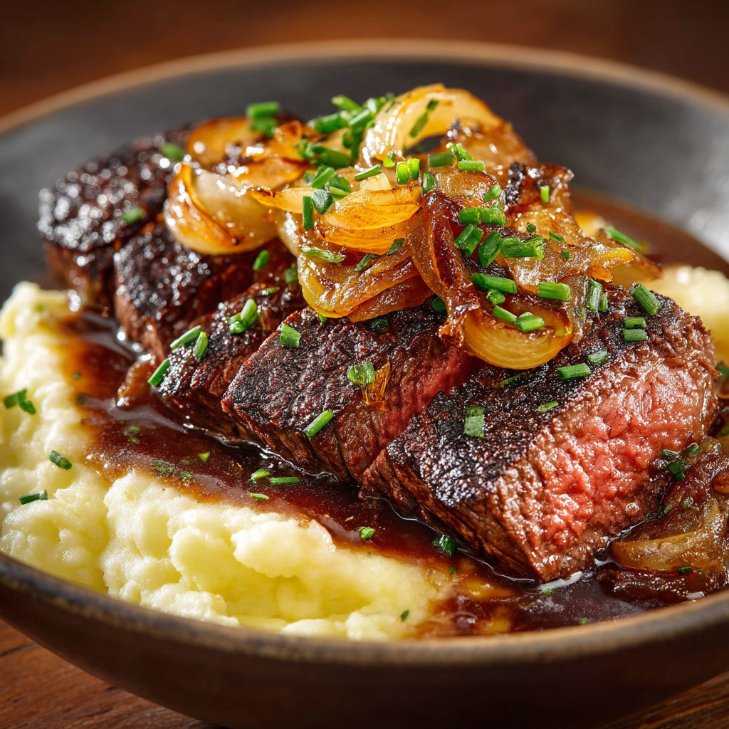 Légende : Steak grillé avec des légumes.