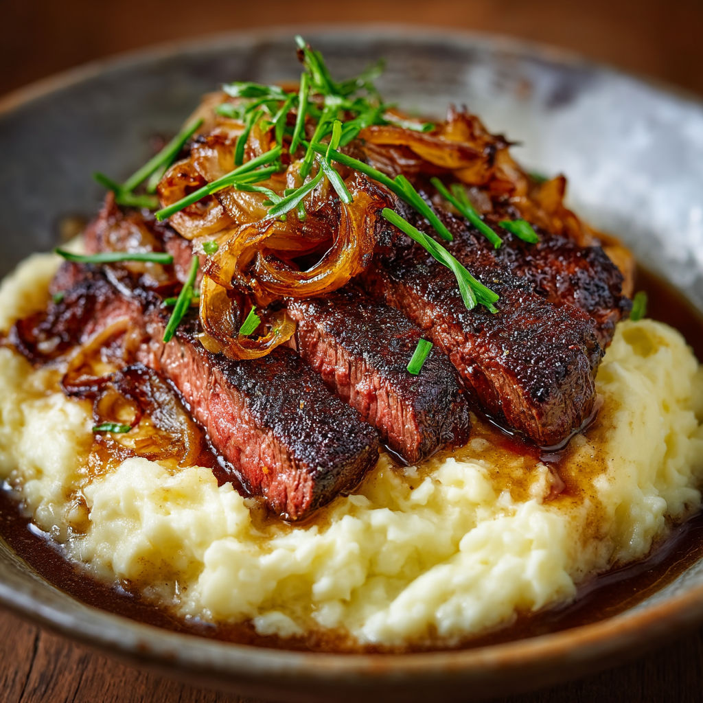 Légende concise : Steak grillé avec des légumes verts.