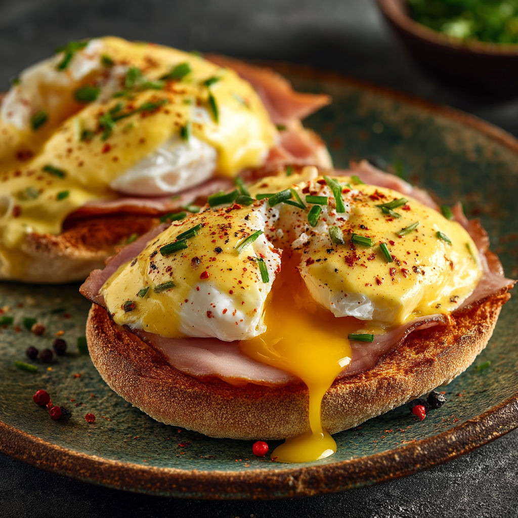 Une œufs bénédicte au jambon sur un pain grillé.