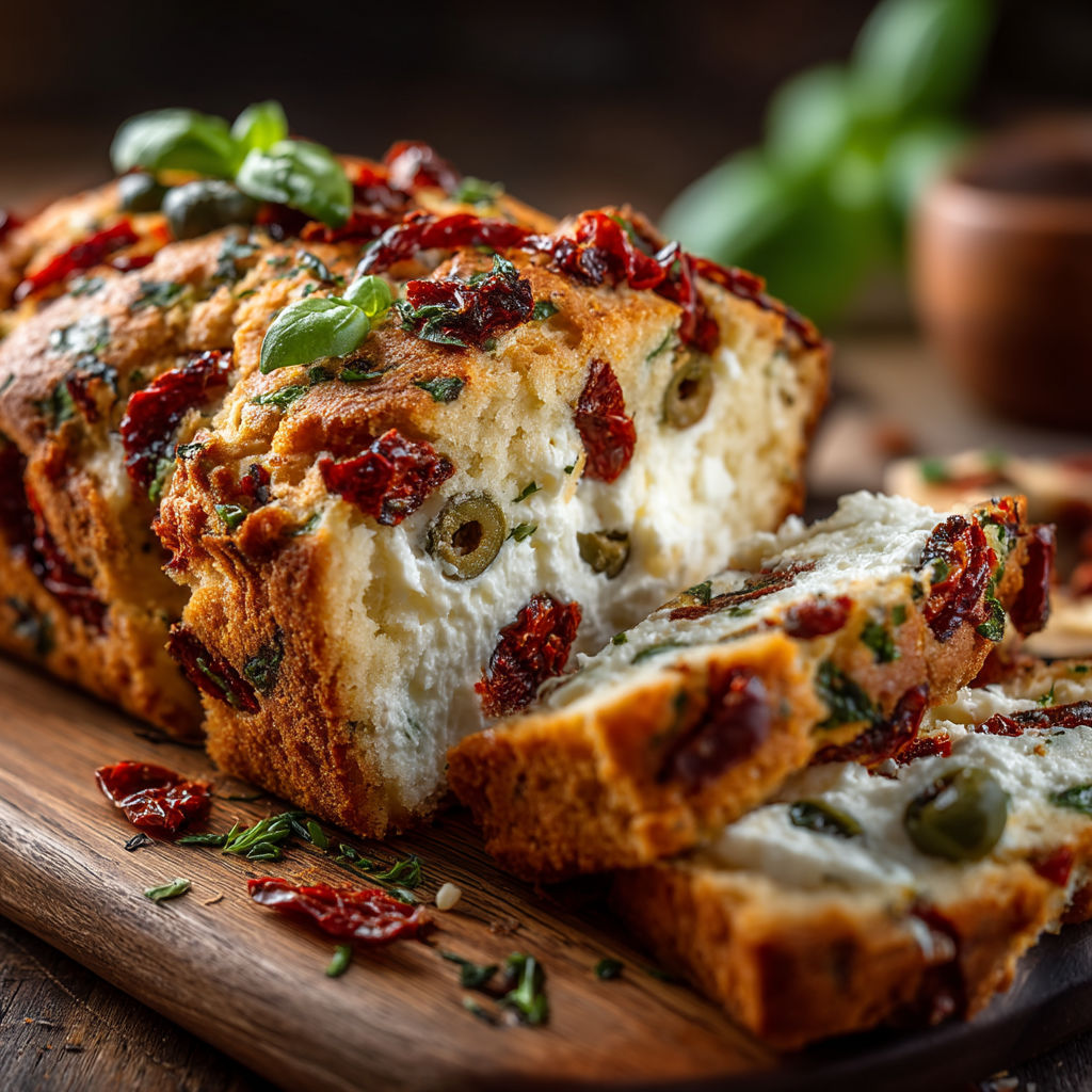 Une tranche de cake tomates mozza et olives.