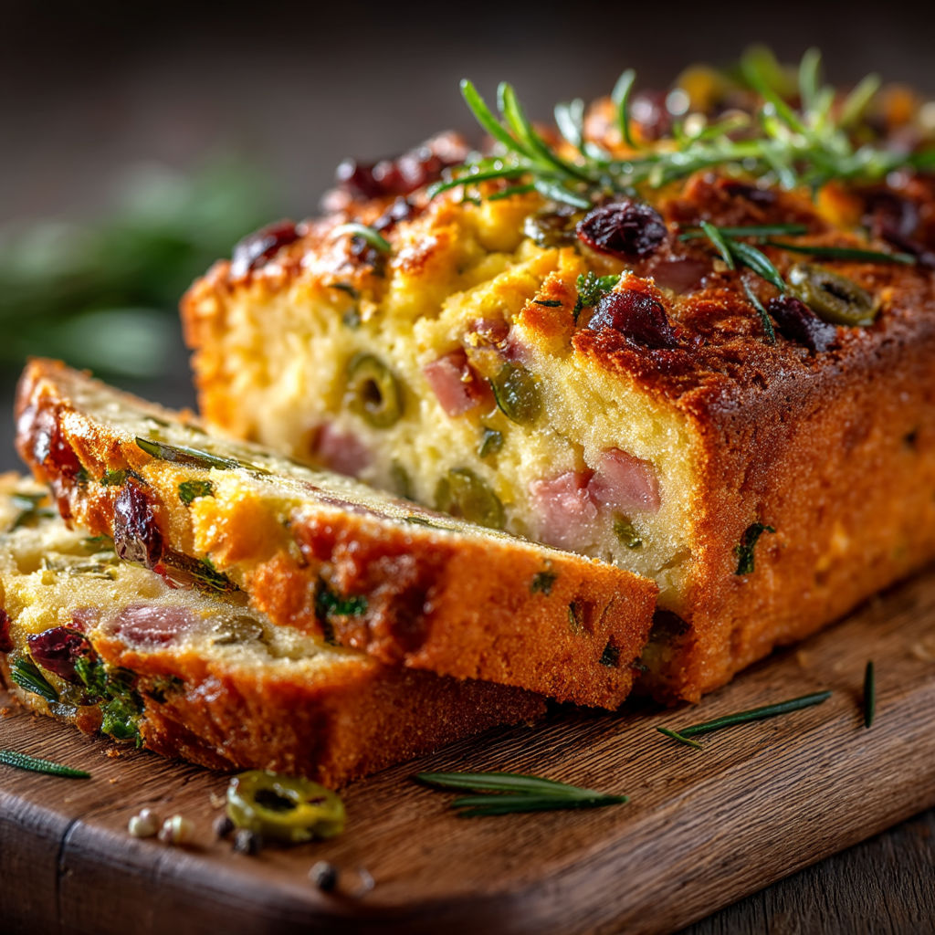 Une tranche de gâteau de pommes de terre avec des herbes et des olives.