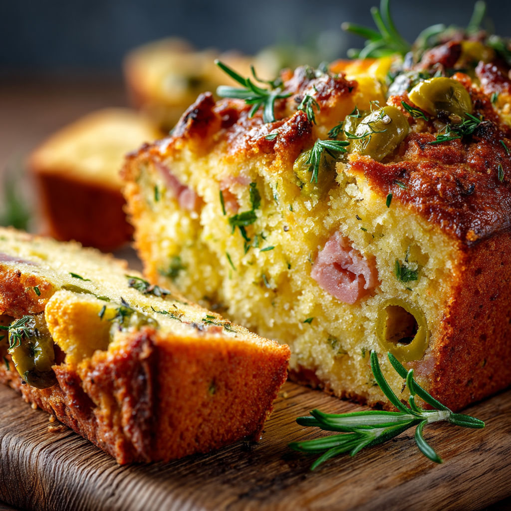 Une portion de gâteau de pommes de terre avec des herbes et des olives.