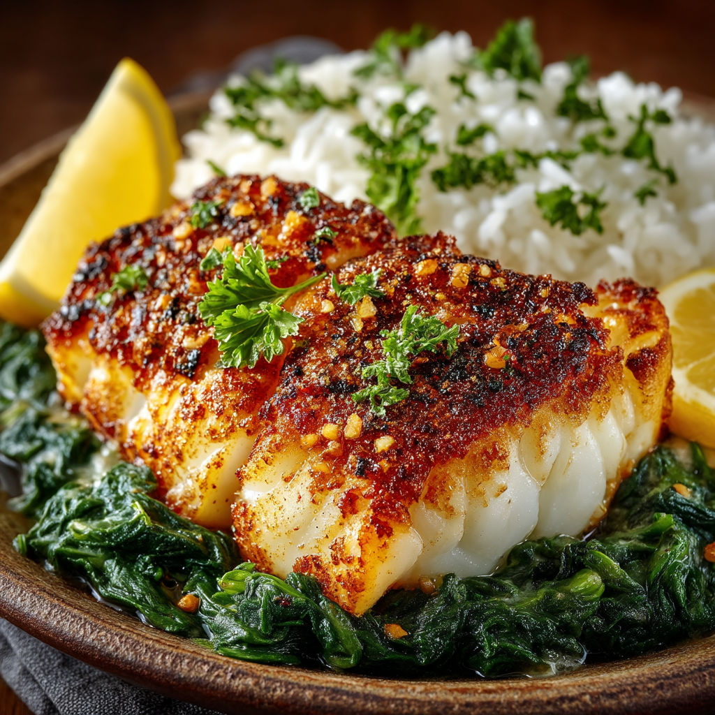 A plate of fish with a lemon wedge on top.