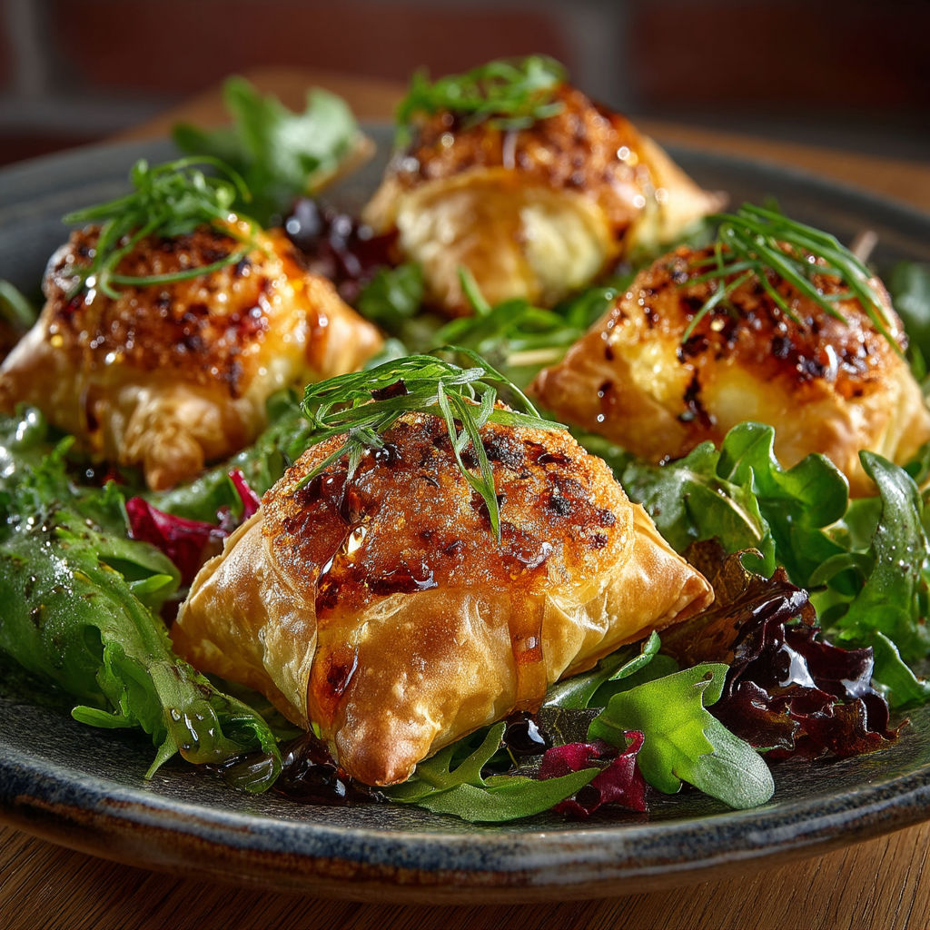A plate of food with a salad and some pastry.