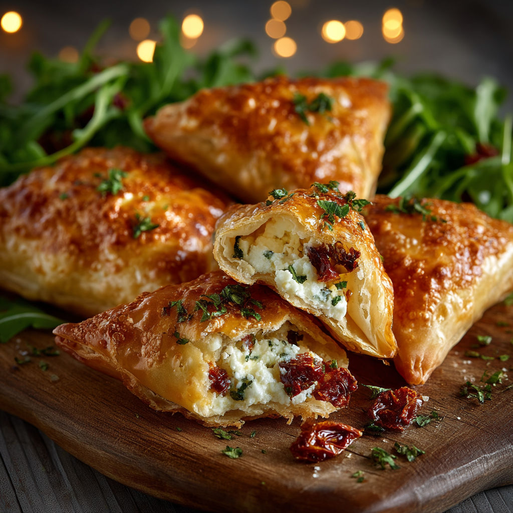 A plate of food with a pastry and a salad.