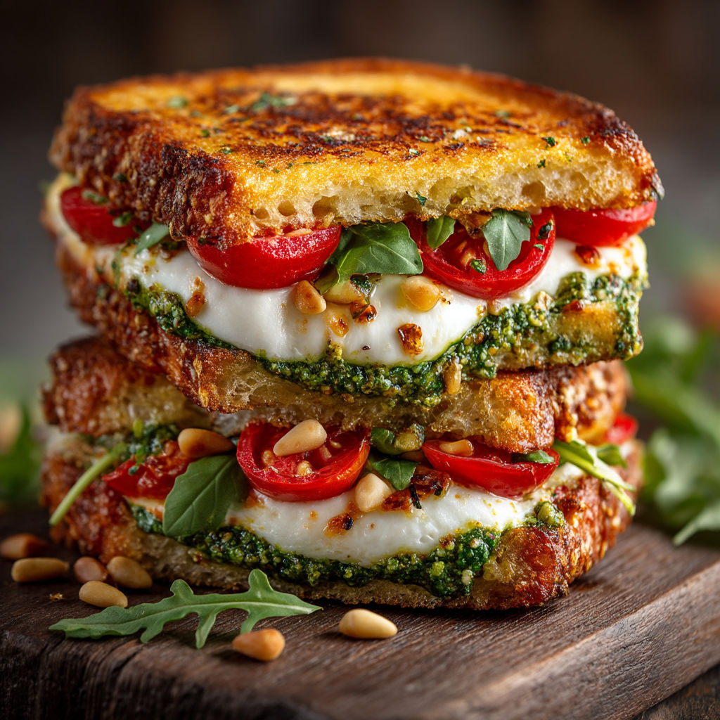 A sandwich with tomatoes, spinach, and almonds.