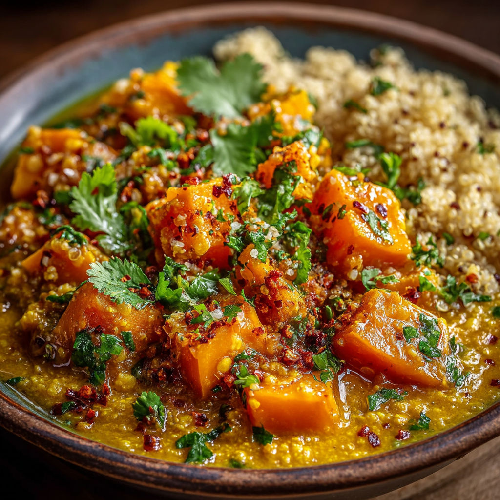 A bowl of food containing carrots, lentils, and coriander.