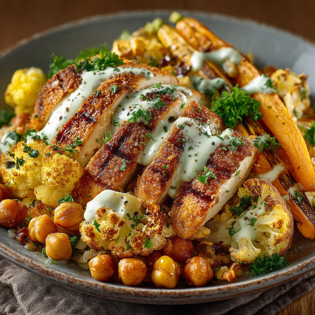 A plate of food with chicken and vegetables.