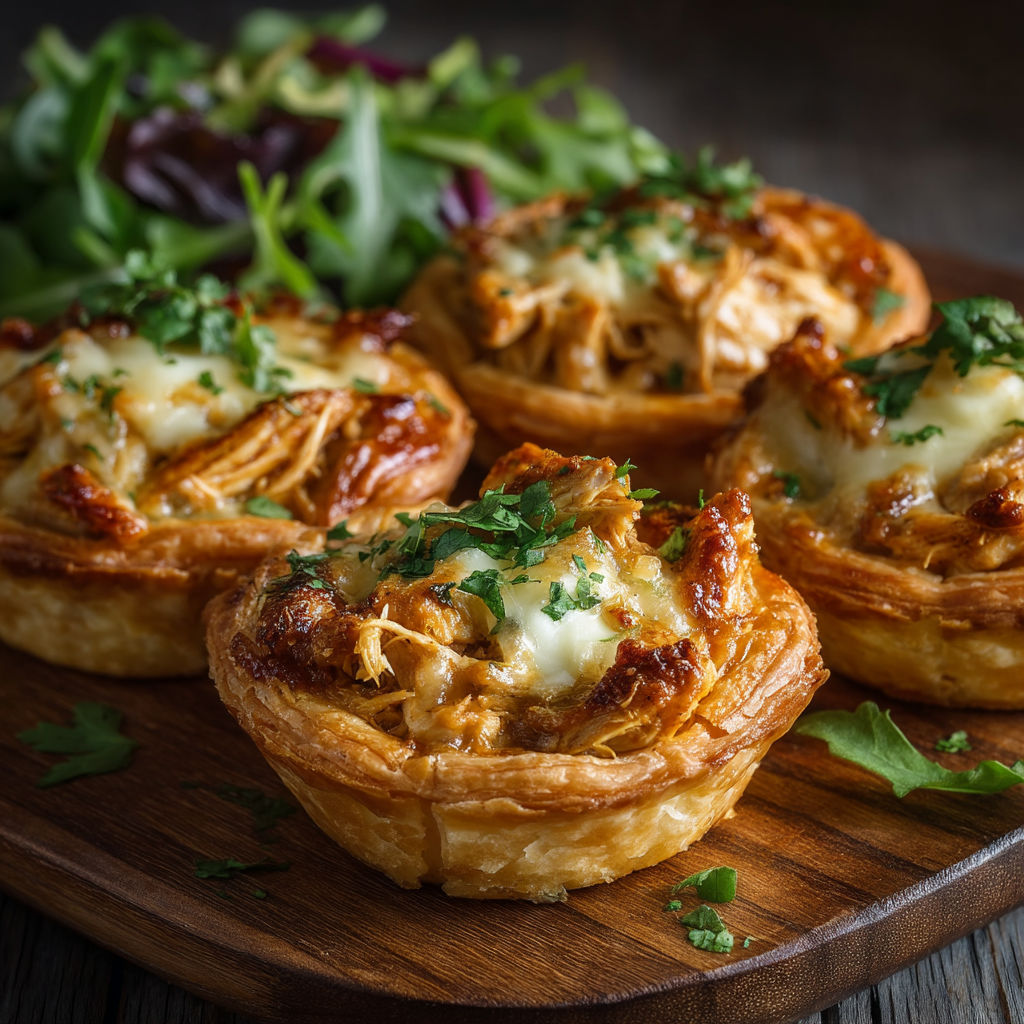 Three small pies with meat and cheese toppings.
