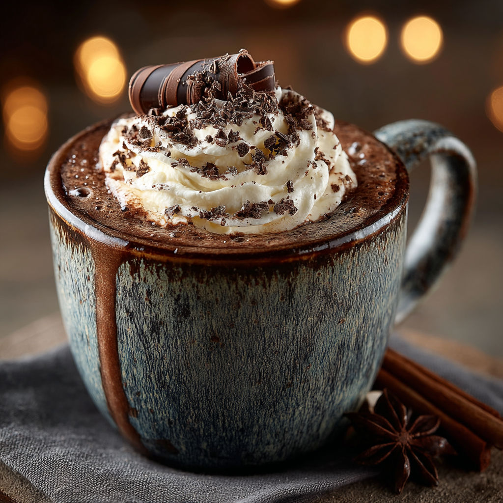 A cup of coffee with whipped cream and chocolate chips.