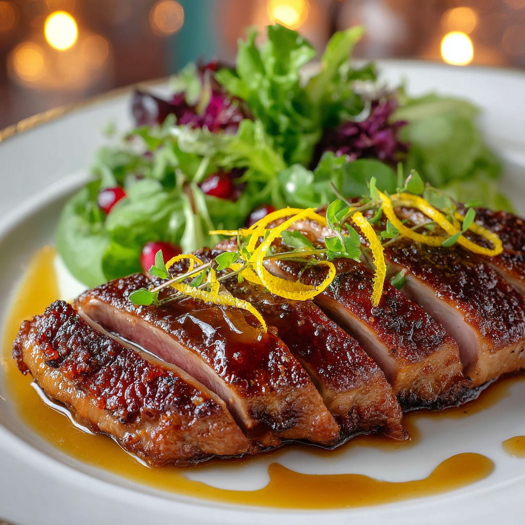 A plate of food with a piece of meat and a salad.