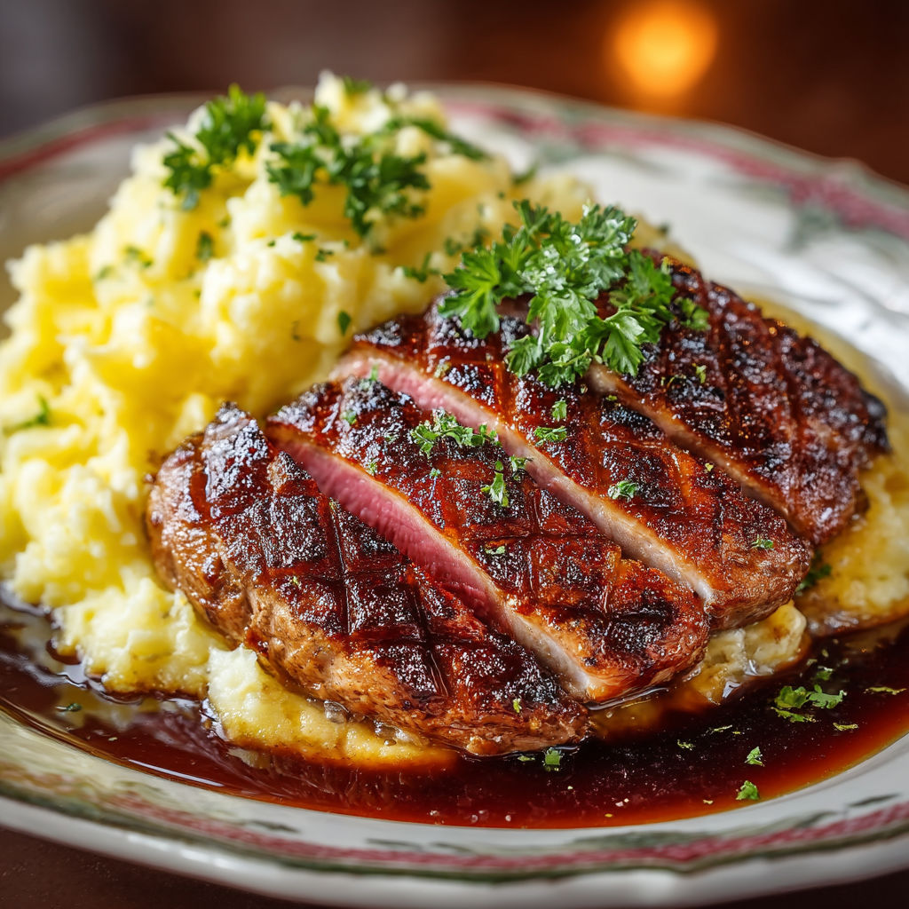 A plate of food with meat and potatoes.