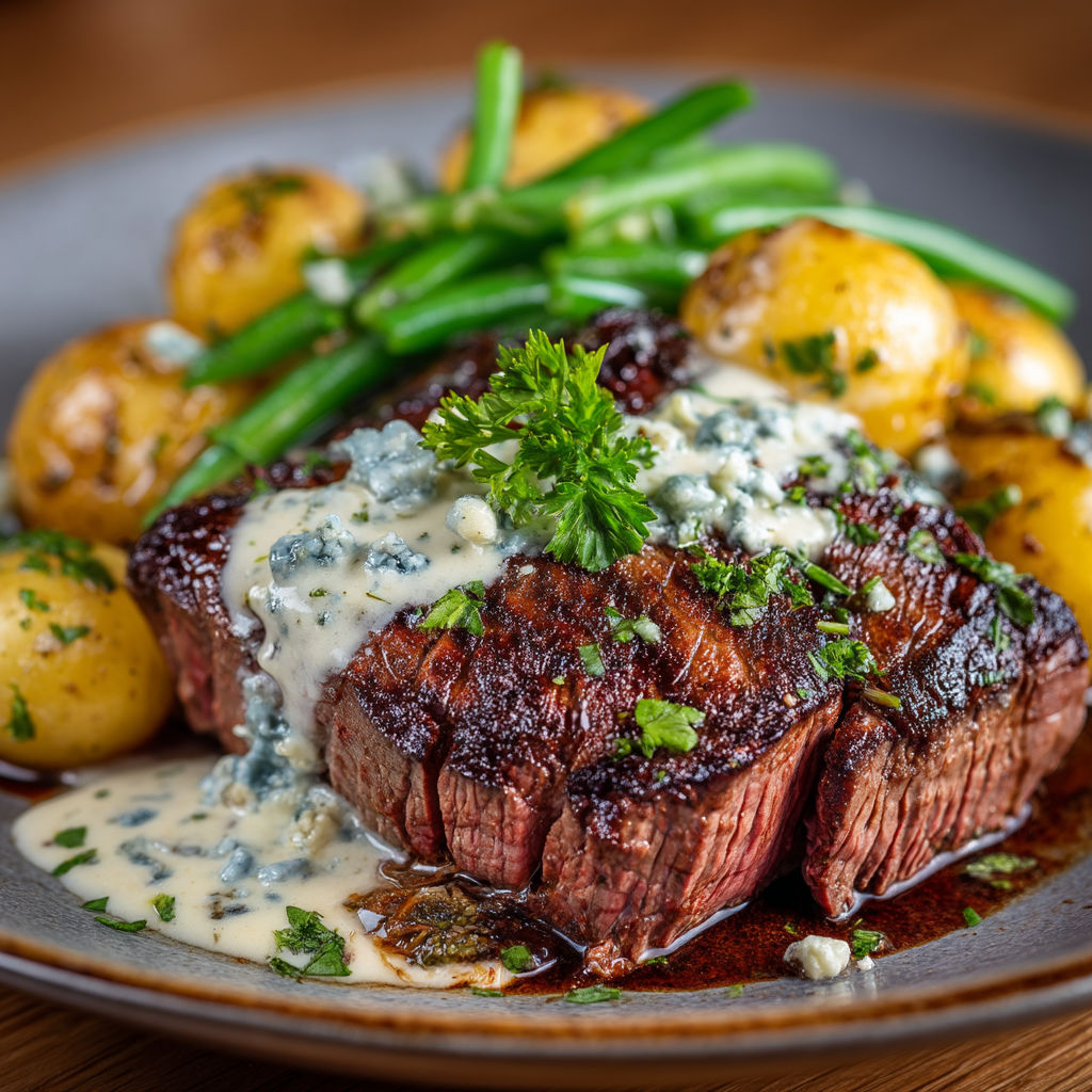 A plate of food with meat and potatoes.