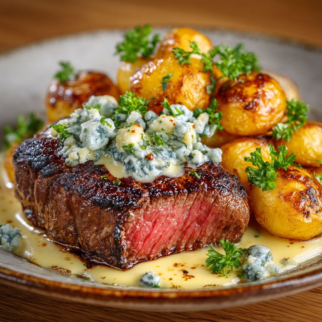 A plate of food with meat and potatoes.