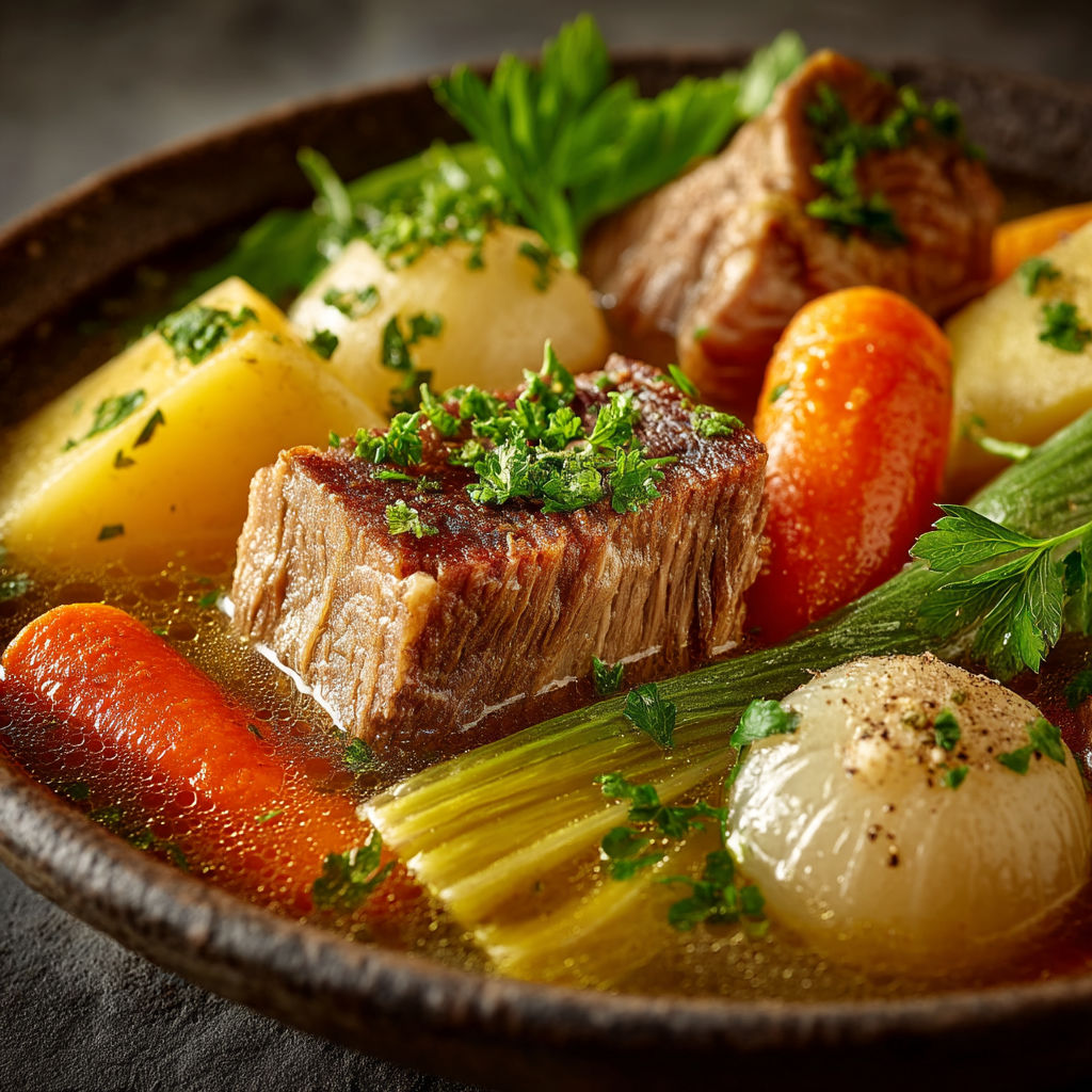 A bowl of meat and vegetables.