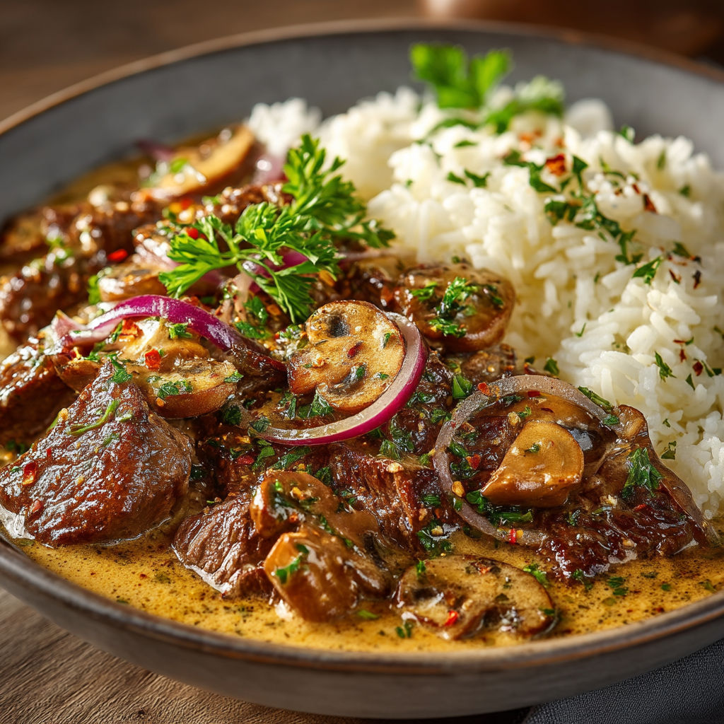 A bowl of food with rice and meat.