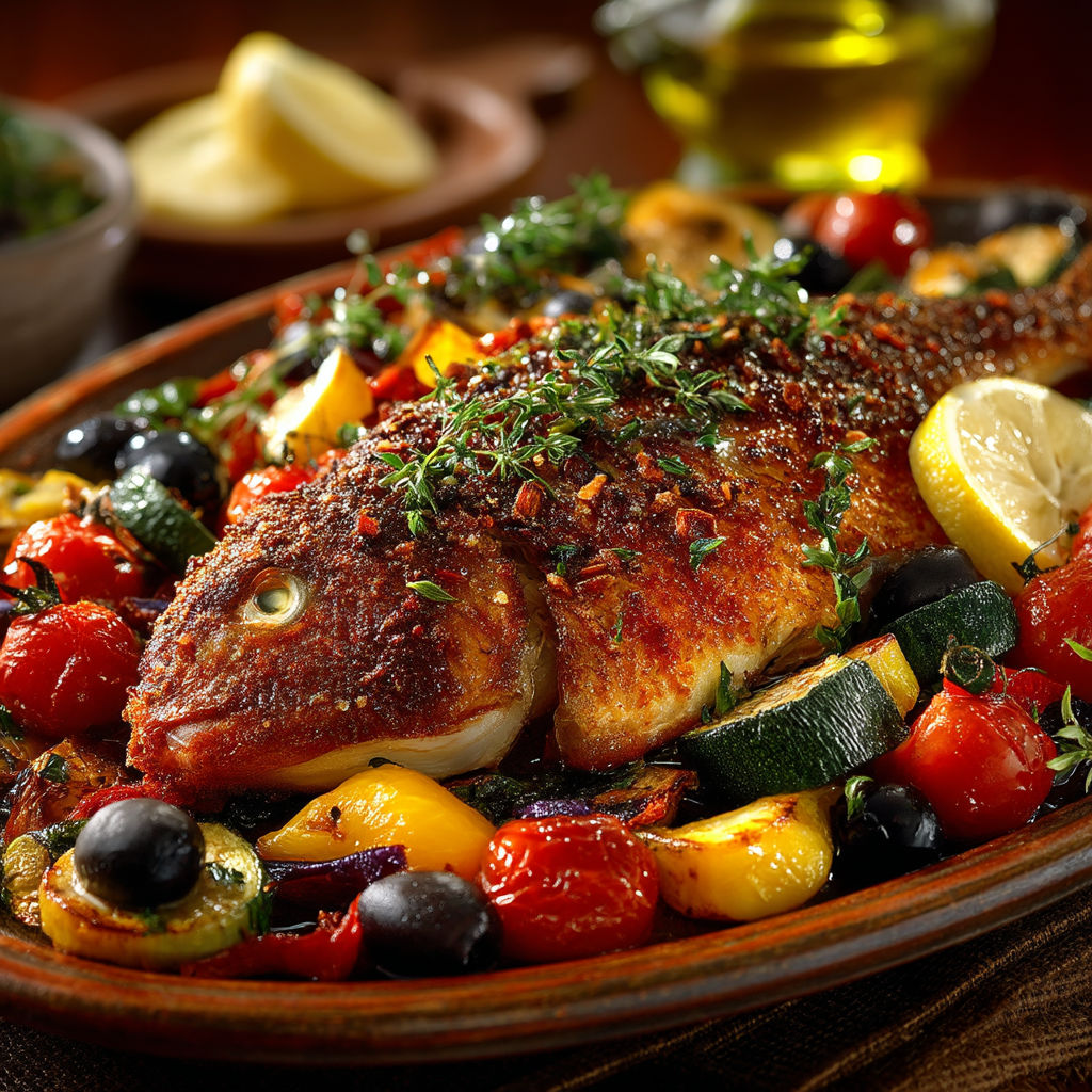 A fish with a lemon on top.