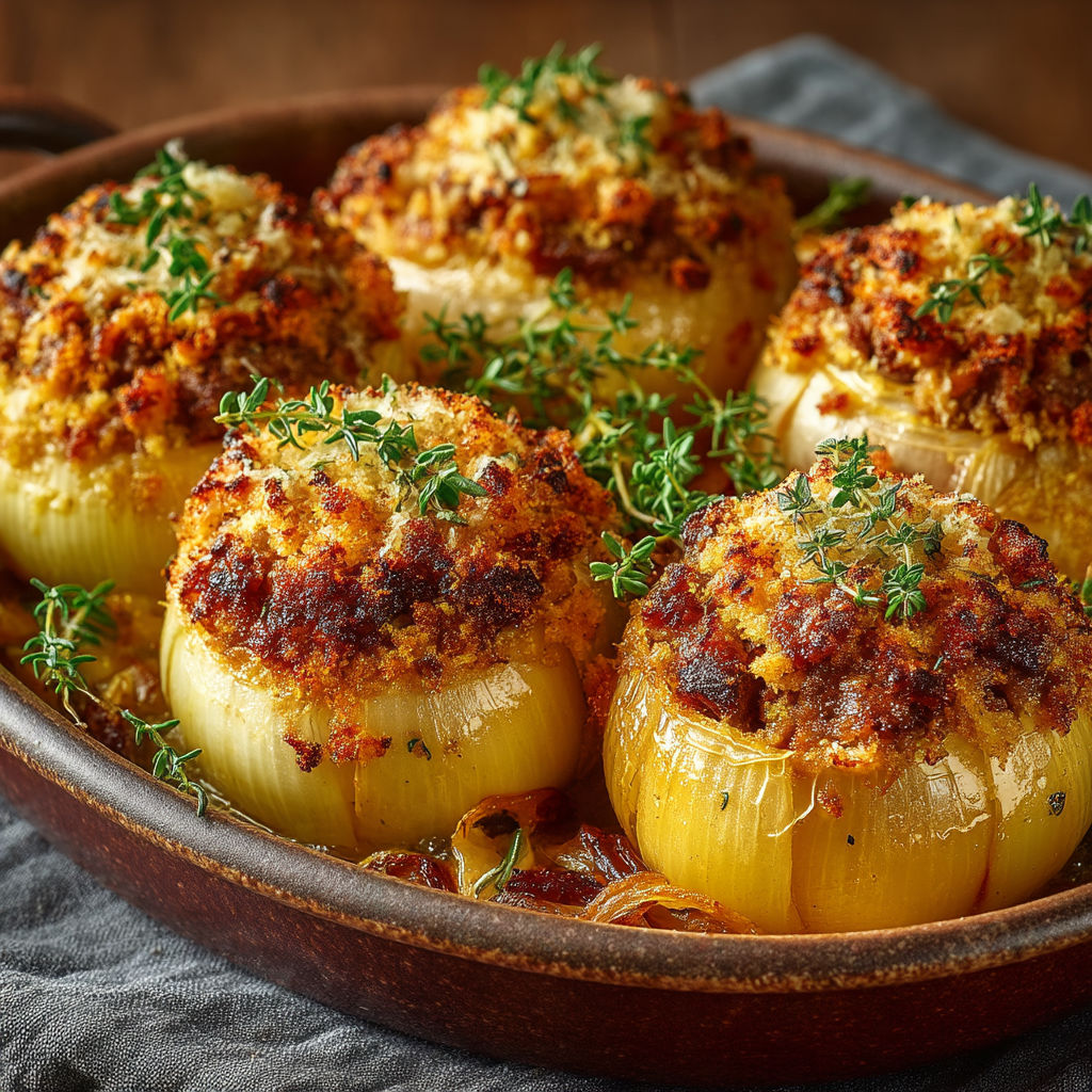 A pan of food with onions and cheese.