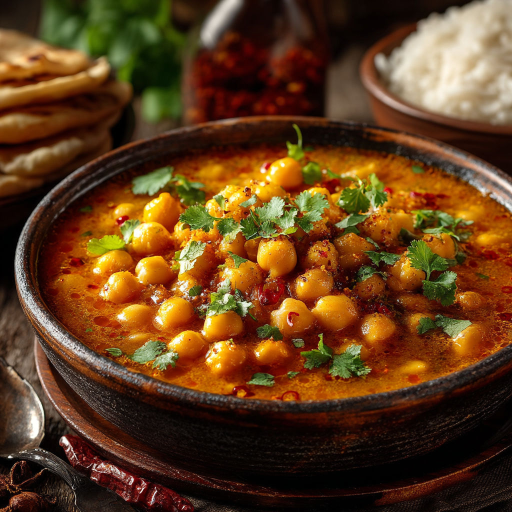 A bowl of chickpeas with a spoon in it.