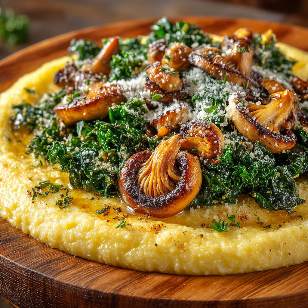 A plate of food with mushrooms and spinach on it.