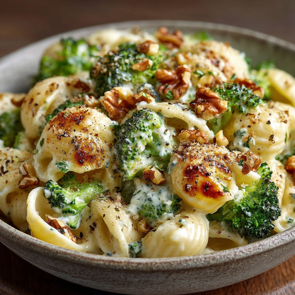 Ma recette de macaroni, gorgonzola, brocoli et noix.
