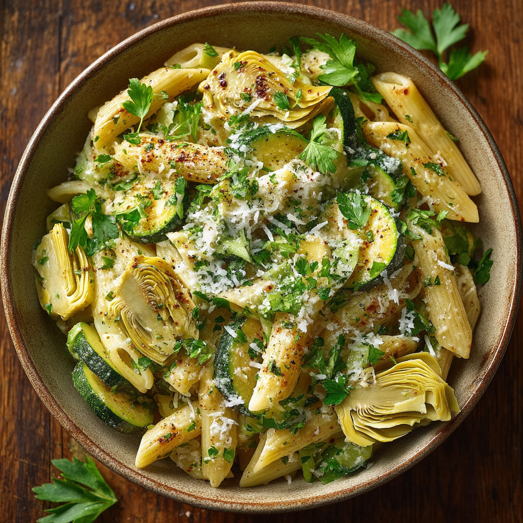 Une assiette de spaghetti avec des légumes verts.