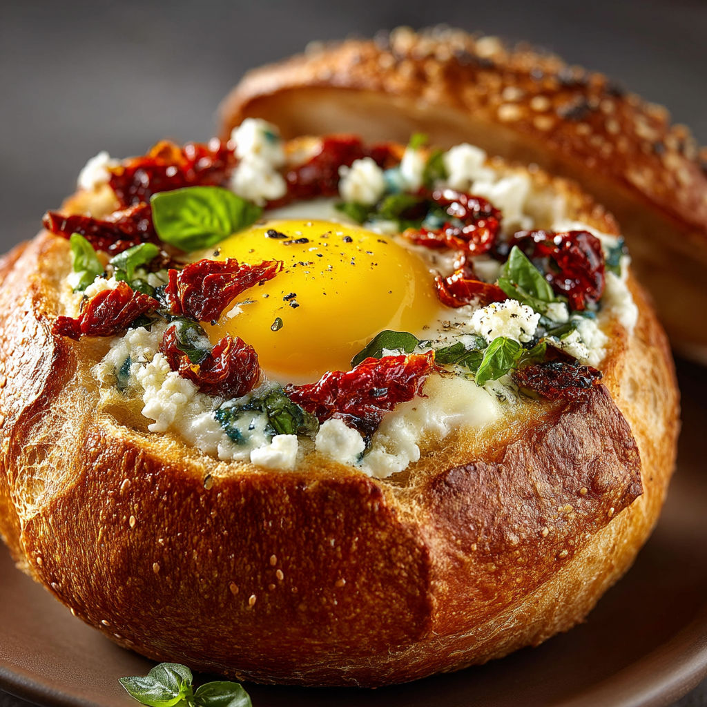 Une description détaillée d'un bol de pain avec des légumes et une omelette.