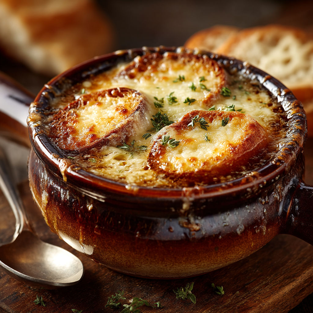 Une tasse de soupes avec des herbes et des tranches de pain.