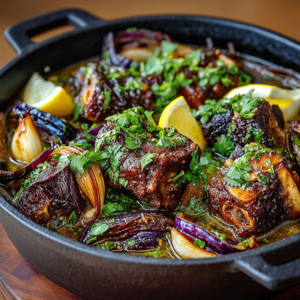 Une cocotte d'agneau aux aubergines.