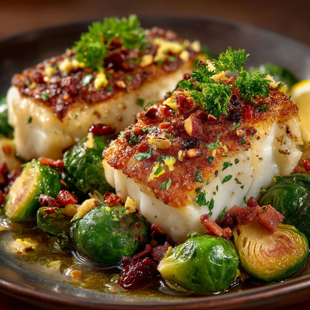 Plate of food with fish and vegetables.