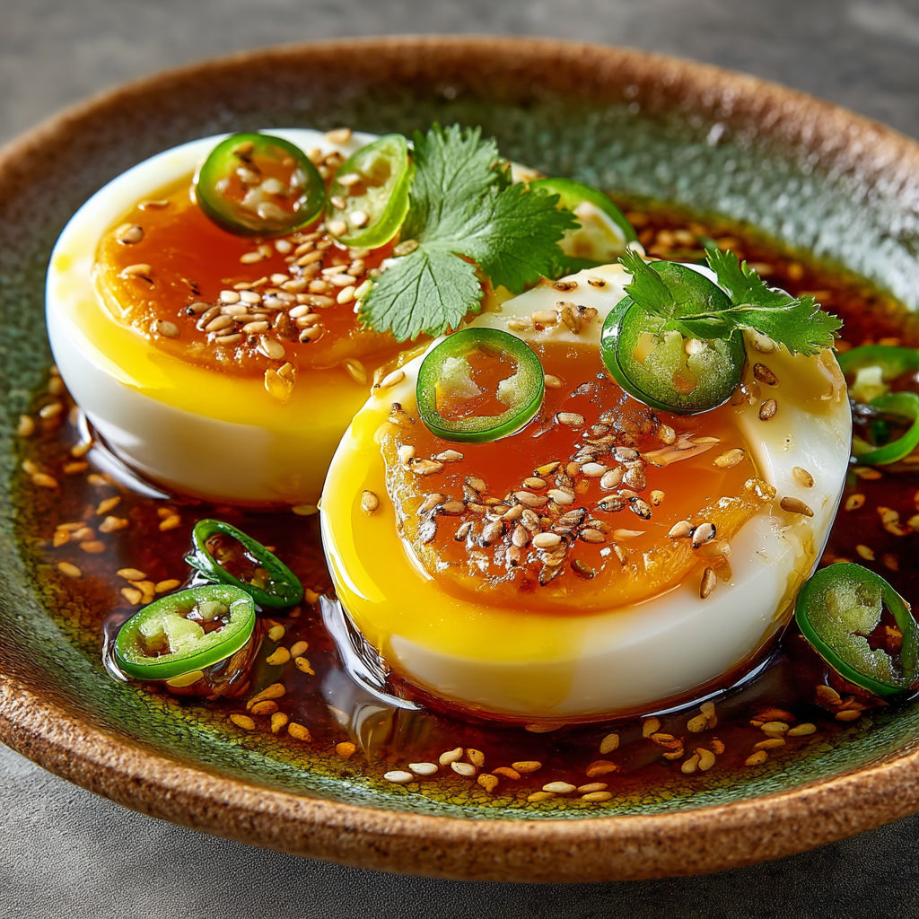 Un plat de huevos fritos con chiles.