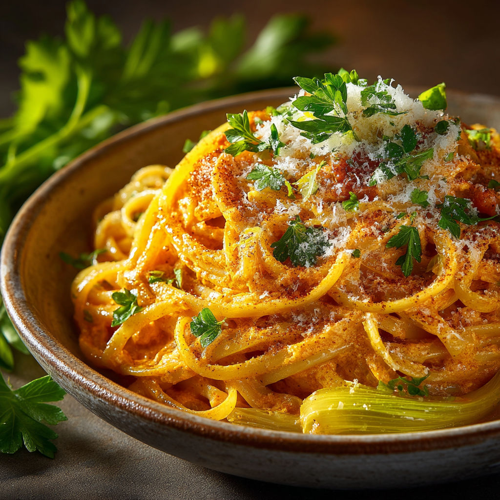 Ma recette linguine au poireau et paprika fumé.