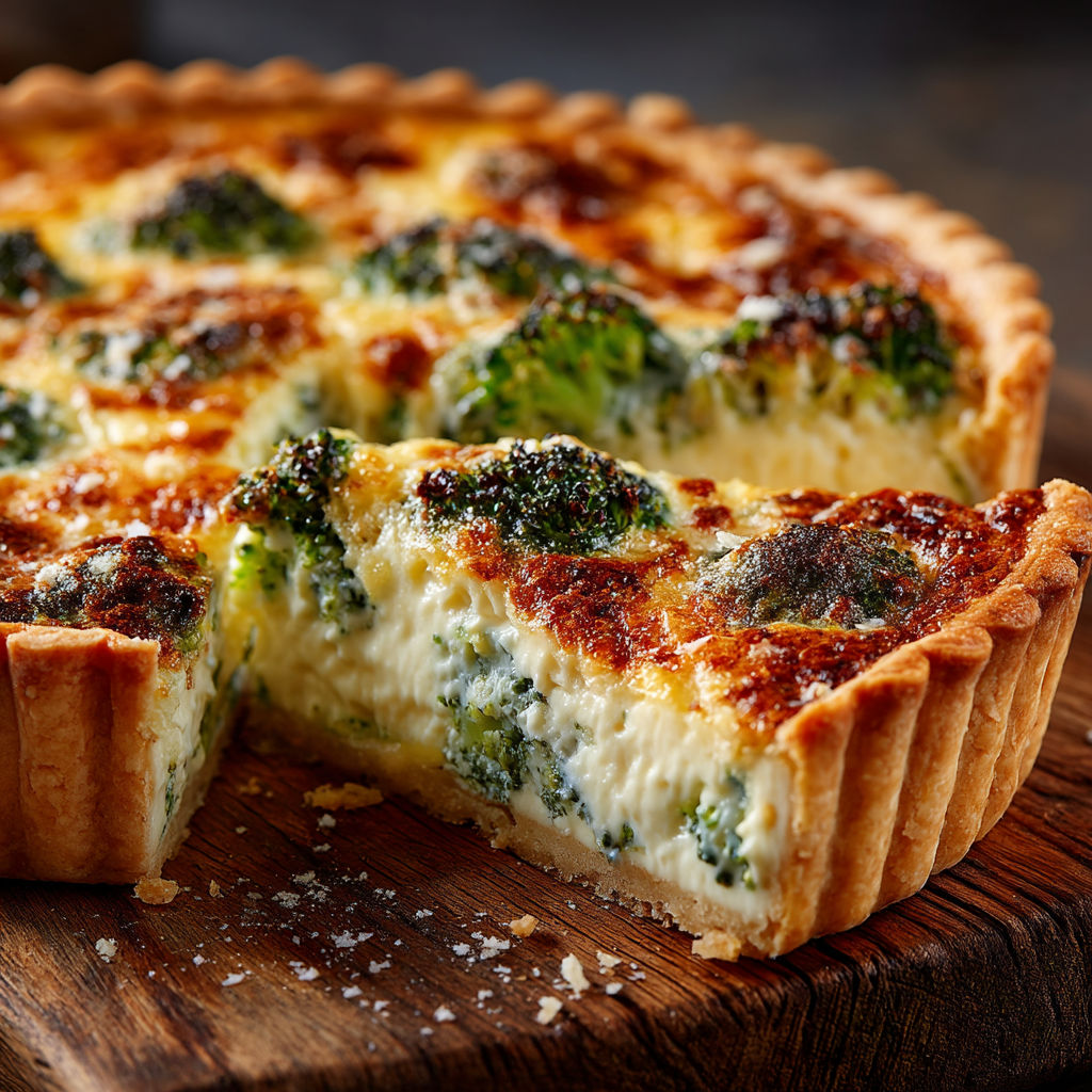 Une tarte aux brocolis et au fromage de morbier.