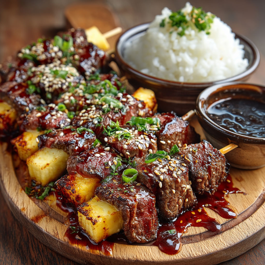 Steak grillé avec des légumes et des herbes.