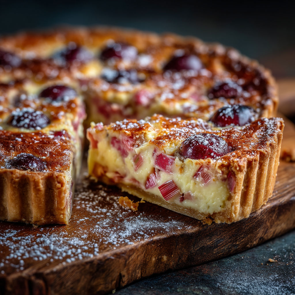 Une tarte aux fruits sur une table.