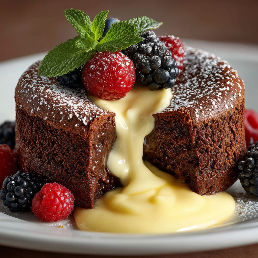 Une recette de gâteau au chocolat avec crème anglaise.