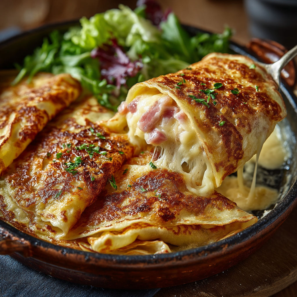 Une recette de crêpes béchamel jambon.