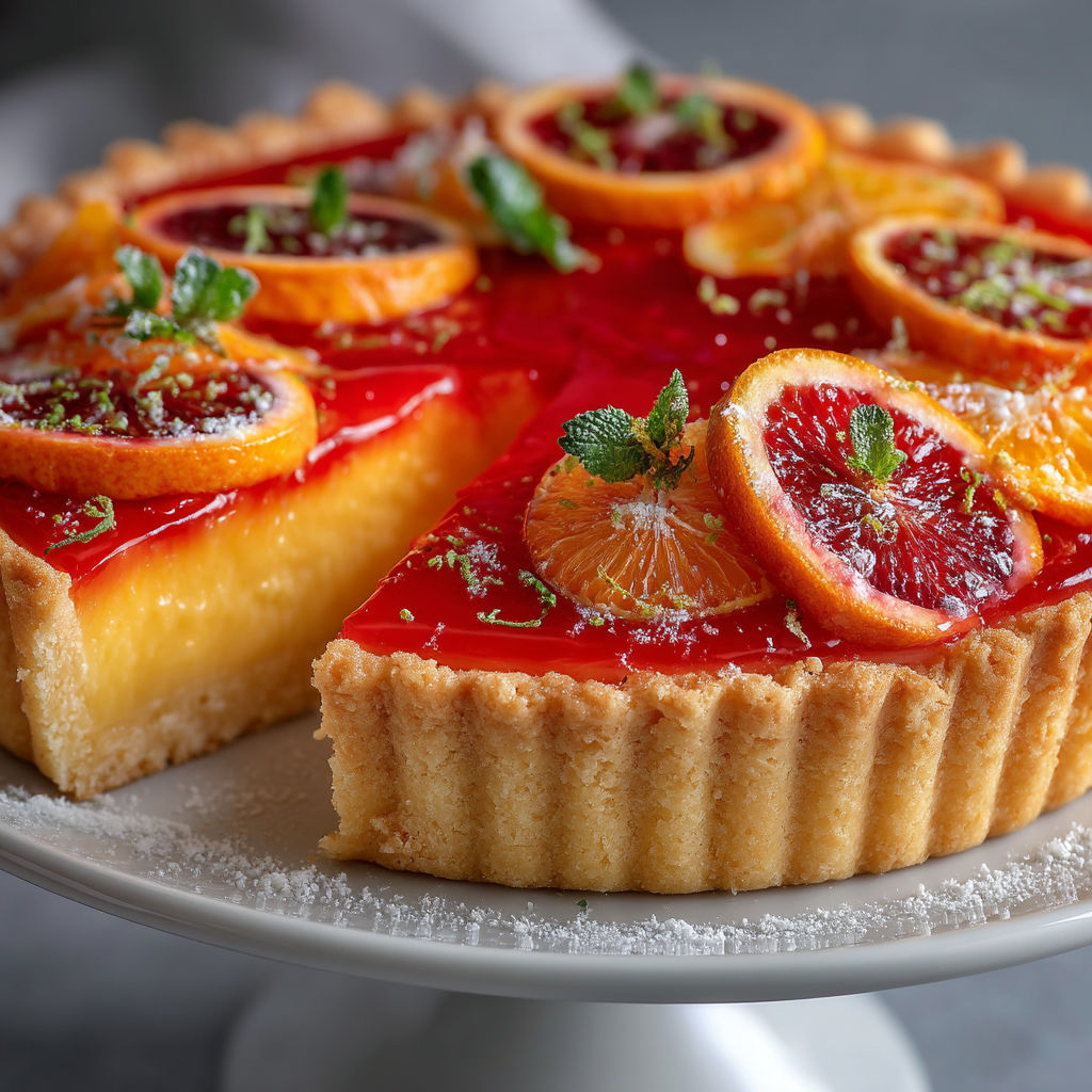 Une tarte aux fruits avec des oranges et des citrons.