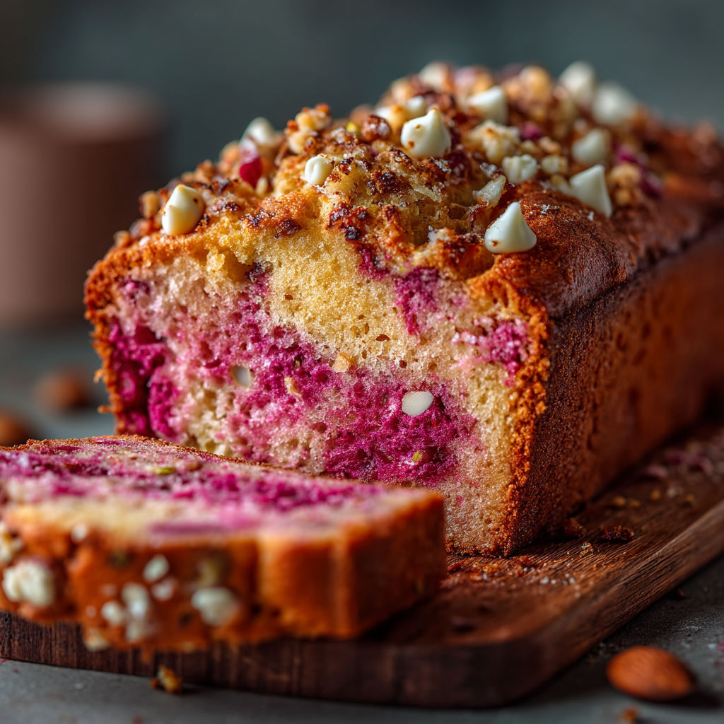 Une portion de gâteau aux pralines roses.
