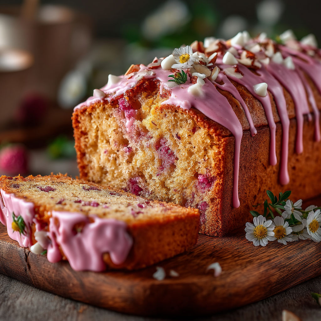 Une baguette de pain avec des fruits rouges et des fleurs.