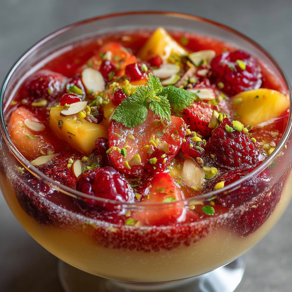 Un plat de fruits avec des fraises, des amandes et des herbes.