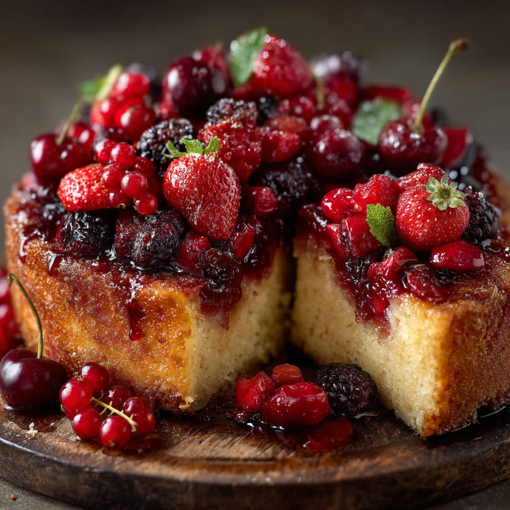 Une tarte aux fruits rouges et noires sur une planche de bois.