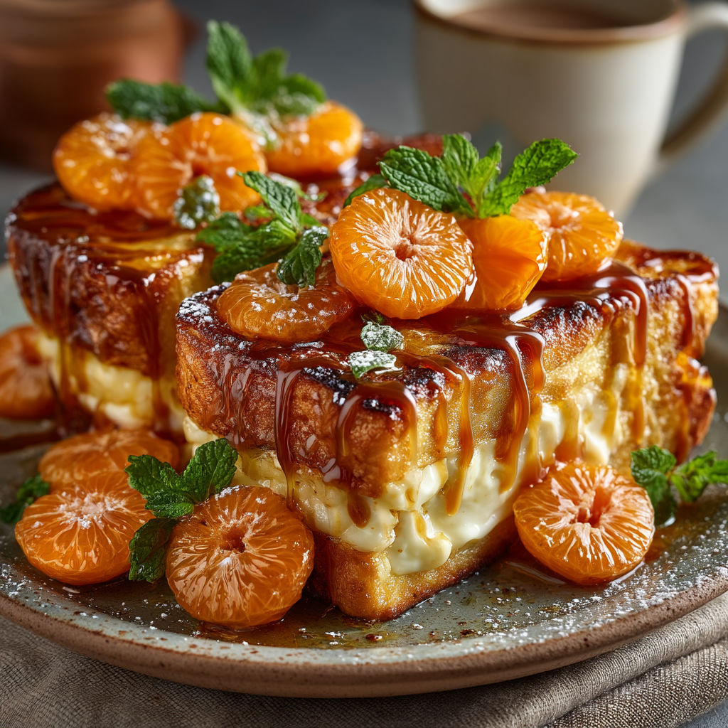 Une brioche façon pain perdu avec des clémentines.