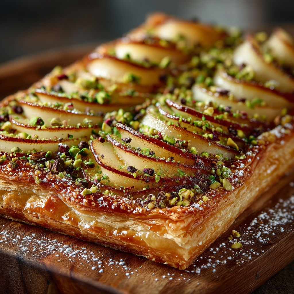 Une tarte aux pommes avec des herbes et des noix.