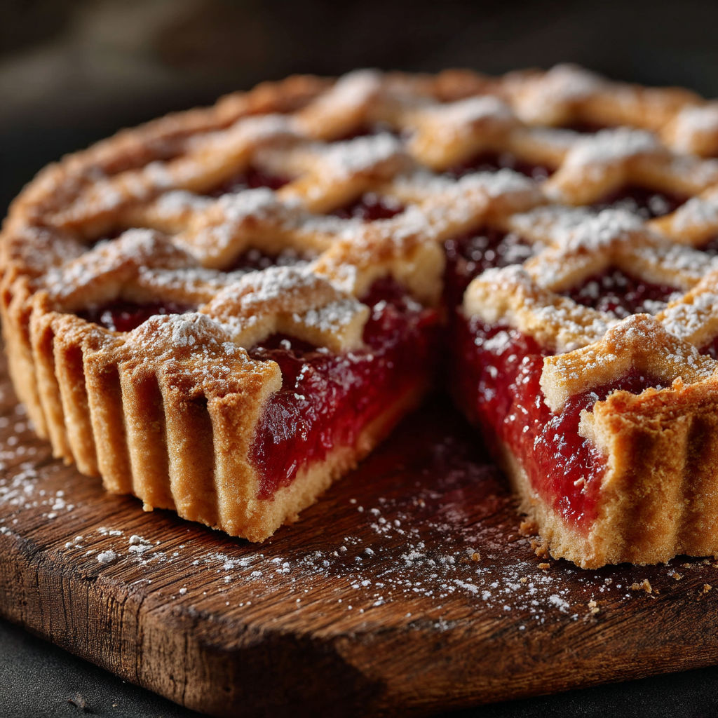 Une part de gâteau de linzer avec des fruits rouges.