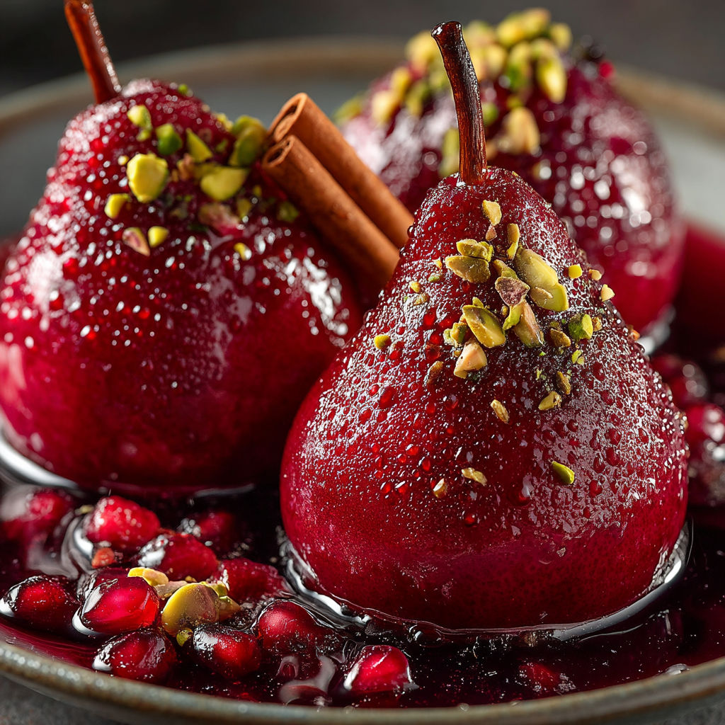 Poires au jus de grenade avec des épices.