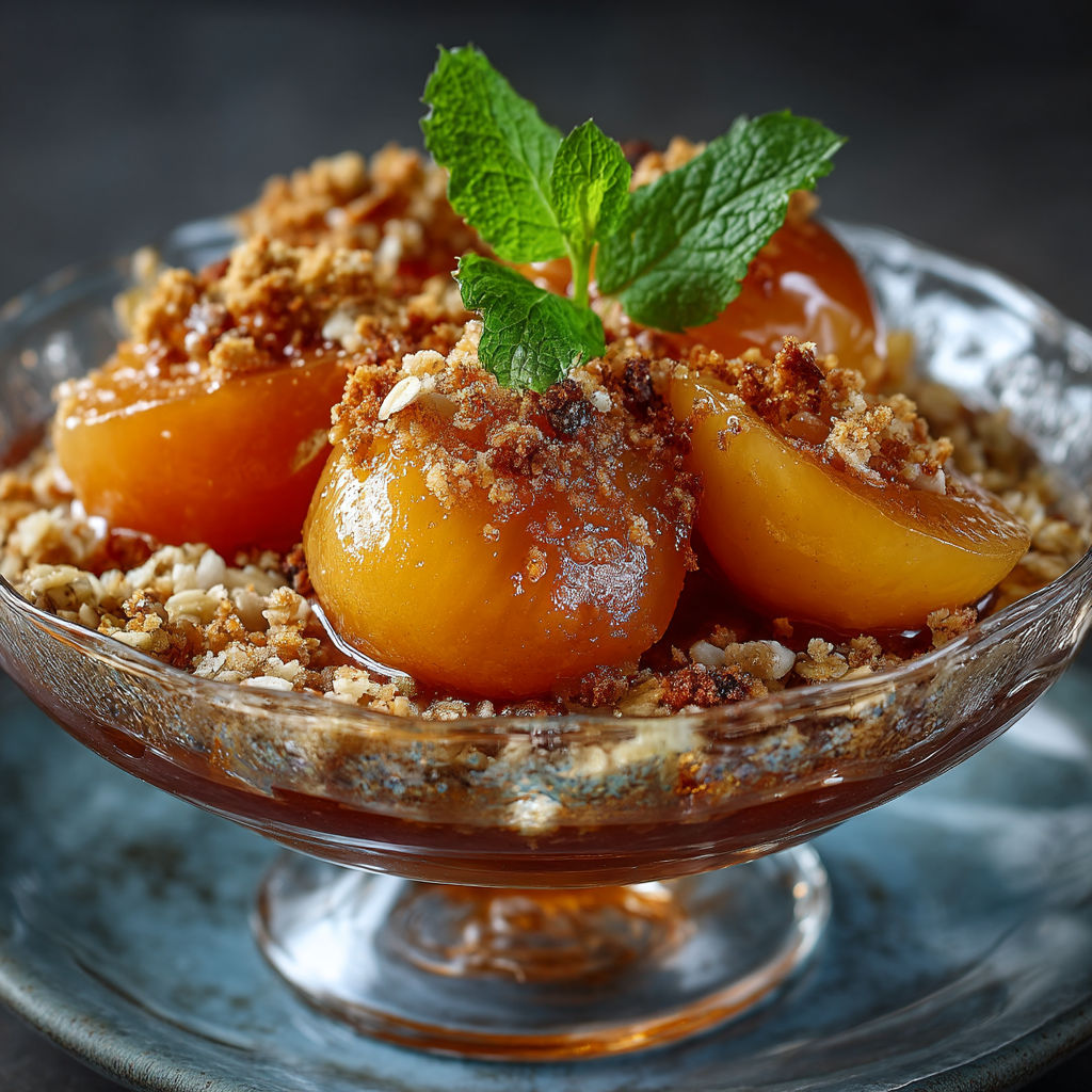 Une assiette de coings caramélisés et granola.