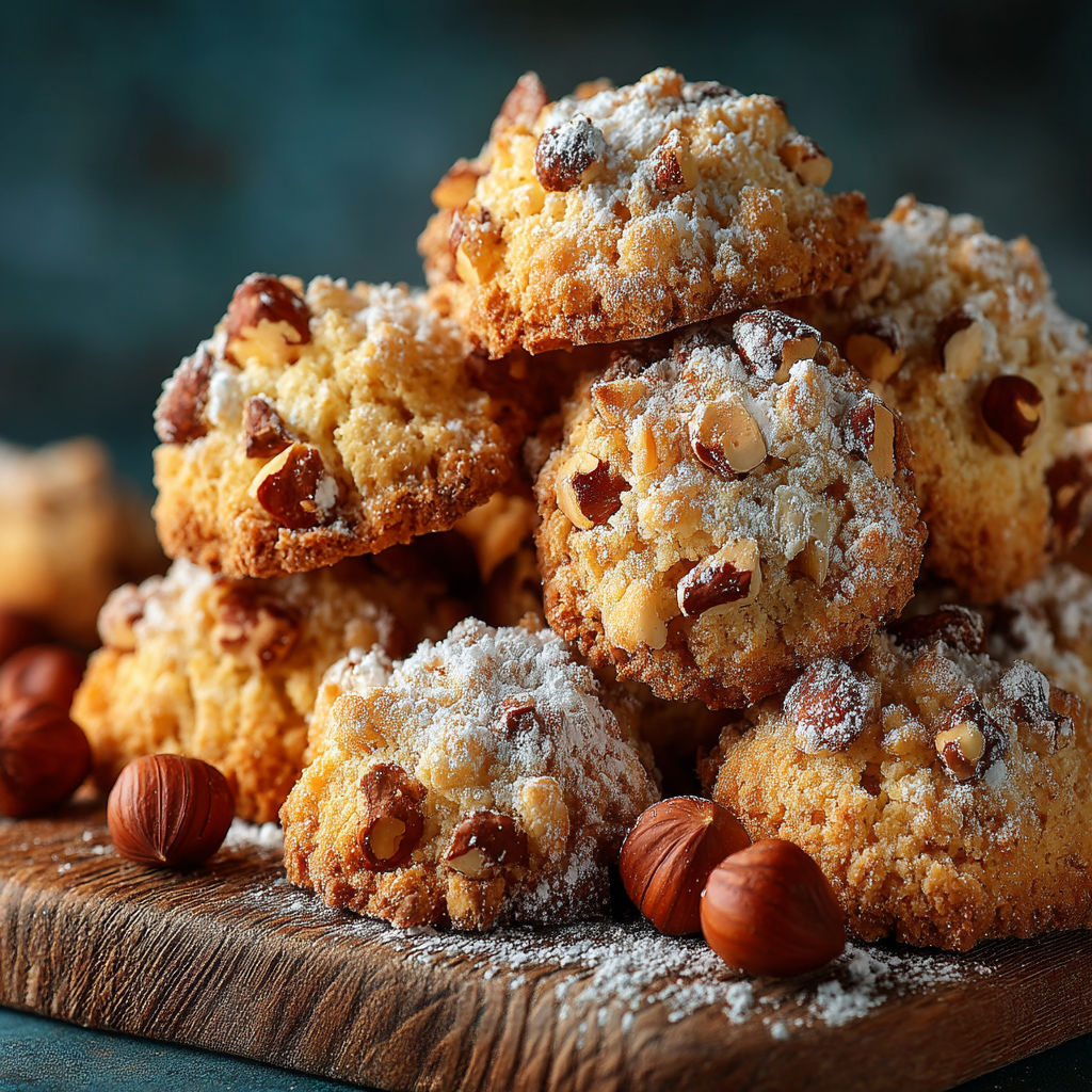 Desserts with almonds and sugar.